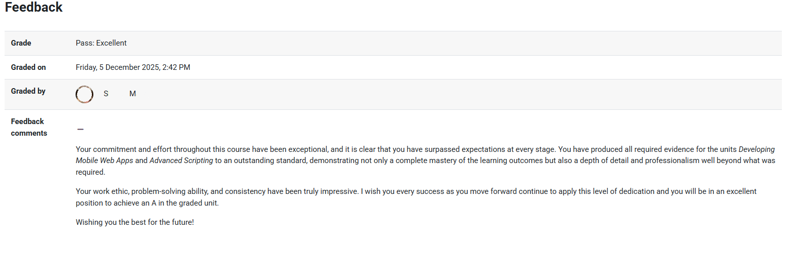 Lecturer feedback for horror cinema website project